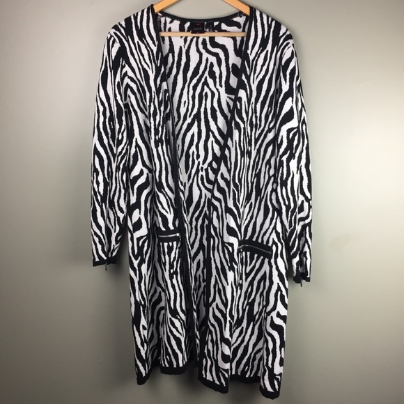 Rafaella Sweaters - Rafaella Zebra long duster cardigan zipper 1X plus